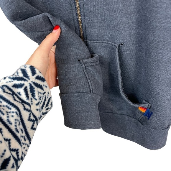 Avi­a­tor Na­tion 5-Stripe Full Zip Hood­ie Sweatshirt Charcoal Blue Size S - Picture 7 of 12